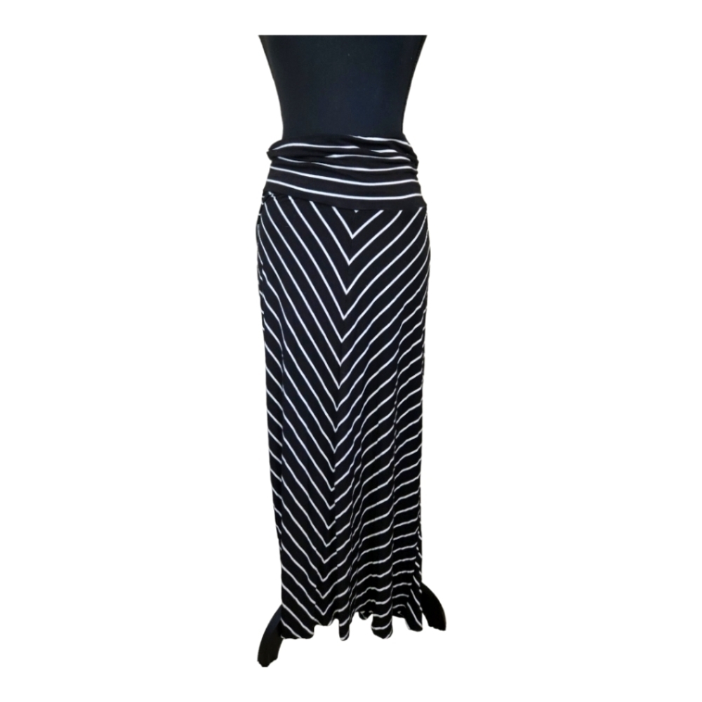MOTHERHOOD MATERNITY midi fitted maternity skirt black white striped sz small